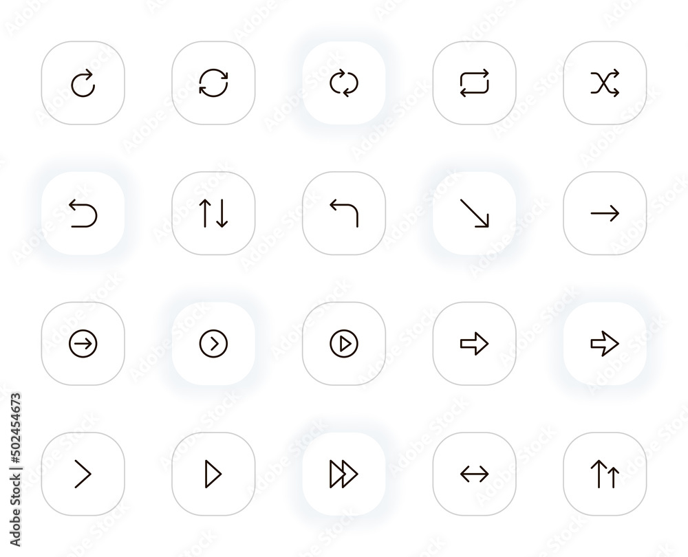 Poster arrows and diagrams line icons set. symbols with different direction and menu navigation buttons. ve
