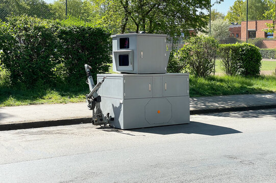 Mobile Speed Camera Vehicle Parked Roadside As Radar Trap In Germany