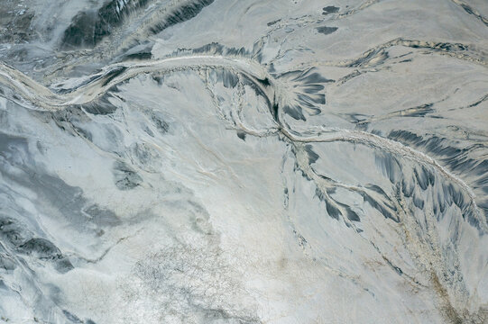 Industrial Landscape. Aerial view. Dry surface. Desertic landscape. Human impact on the environment. View from above. Abstract industrial background. 