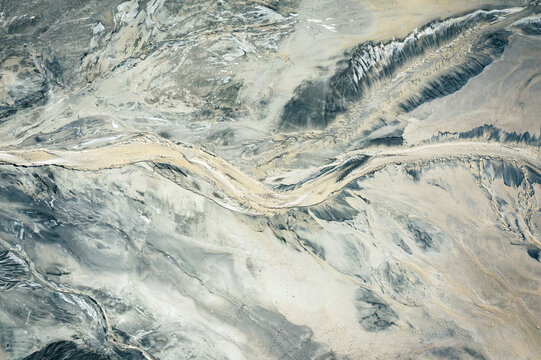 Industrial Landscape. Aerial view. Dry surface. Desertic landscape. Human impact on the environment. View from above. Abstract industrial background. 