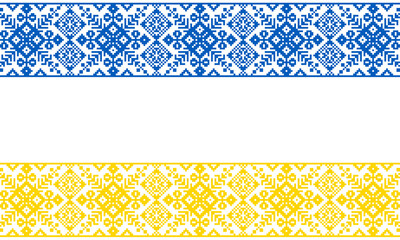 Traditional embroidery ornament Ukraine flag in national colors