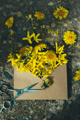 yellow bouquet of flowers, spring atmosphere, summer