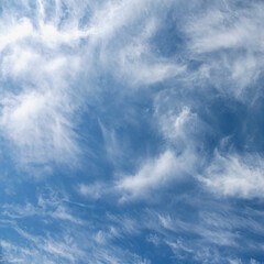 daytime blue sky with wind scattered white cirrus clouds as a natural backdrop