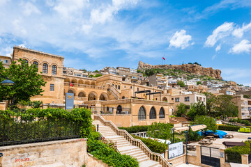 Mardin old town view with Mardin castle at the top,  cityscape of Mardin in Turkey