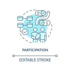 Participation turquoise concept icon. World integration turquoise concept abstract idea thin line illustration. Isolated outline drawing. Editable stroke. Arial, Myriad Pro-Bold fonts used