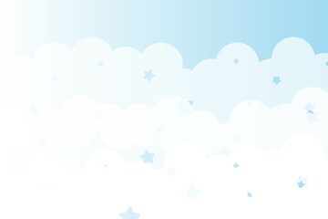 Blue sky with clouds and stars background. Vector illustration.