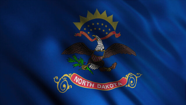 Abstract of North Dakota state's flag waving in the wind. Animation. Official State Flag of North Dakota Adopted features a bald eagle holding an olive branch and a bundle of arrows in its talons.