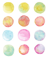 watercolor circles vector background, stickers, notes simple set, template