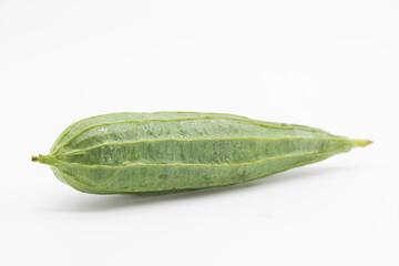 single Angled luffa or Ridge gourd (Ribbed Gourd) isolated on white background.