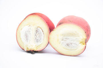 slices Gaab or Velvet apple fruit isolate on white background,