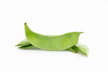 green Hyacinth beans or sheem isolate on white background, front view