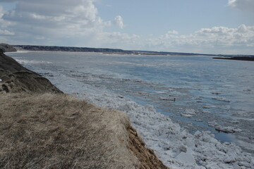 ice drift in spring on the river