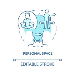 Personal space turquoise concept icon. Keep distance. Comfort zone. Social etiquette abstract idea thin line illustration. Isolated outline drawing. Editable stroke. Arial, Myriad Pro-Bold fonts used