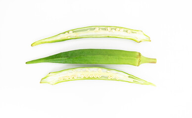 slices okra or Lady Finger over on white ,vegetable