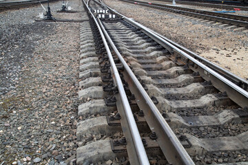 Railway.Rails and sleepers.Traveling by rail.Shipping by rail.