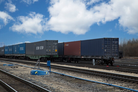 Syktyvkar, Komi, Russia, May 2, 2022,Containers for railway transportation.