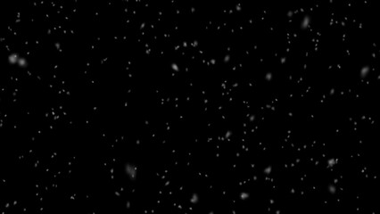 Falling snowflakes isolated on black background. Realistic snow falling animation. 3d rendering