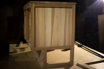 Furniture cabinet. Carpentry workshop for working with wood. Create desk.