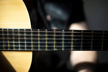 Guitar with wide neck. Acoustic guitar neck.