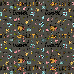 Summer, vacation, beach, travel. Drawing on a transparent background. Choose your own background color. Pattern, desktop wallpaper, pattern on fabric, background. Vector pattern.