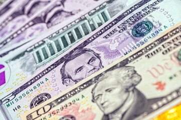 Closeup of American dollar banknote texture, monetary, business and financial background