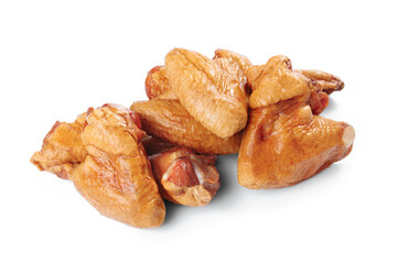 Cold smoked chicken wings over white background.