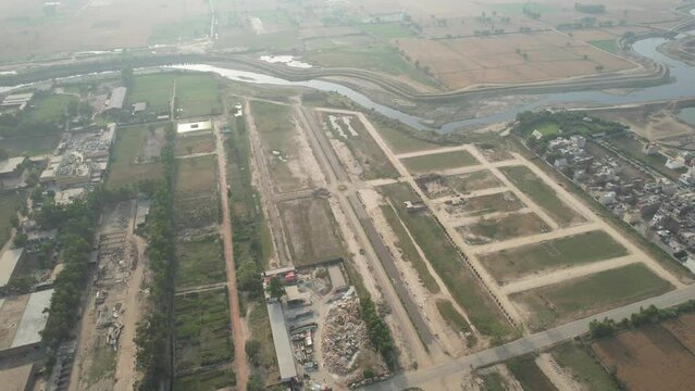 SA Gardens and Lahore Smart City Aerial View of Pakistani Farms, kala shah kako Punjab Pakistan, drone's footage