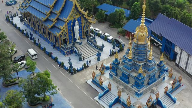 Aerial view of Wat Rong Suea Ten, the Blue Temple, in Chiang Rai, Thailand