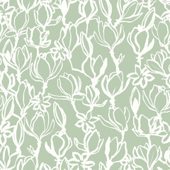 Floral seamless pattern. Colorful vintage vector background with hand drawn magnolia flower. Nostalgic retro fashion print for fabric, paper, goods, home textile