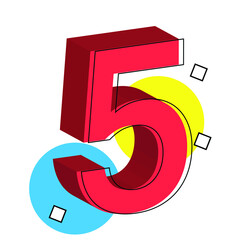 3d red number 5. vector illustration. eps 10