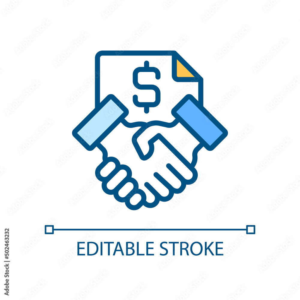 Poster contract pixel perfect rgb color icon. business operation. formal document. binding agreement. isola