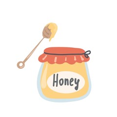 Hand drawn jar of honey. Illustration for advertising, web, booklets, postcards.