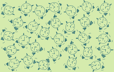 textile fabric pattern with clock drawing for children