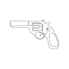 Revolver continuous line drawing. One line art of weapon, gas pistol, firearms, weapons for self-defense, gun system nagan.