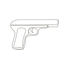 Pistol continuous line drawing. One line art of weapon, gas pistol, firearms, weapons for police and self-defense, gun.