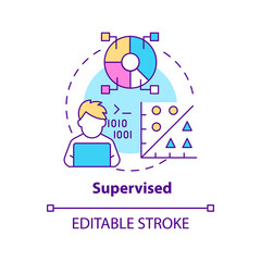Fototapeta premium Supervised concept icon. Labeled dataset. Category of machine learning abstract idea thin line illustration. Isolated outline drawing. Editable stroke. Arial, Myriad Pro-Bold fonts used