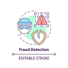Fraud detection concept icon. Identify fraudulent activity. Use of machine learning abstract idea thin line illustration. Isolated outline drawing. Editable stroke. Arial, Myriad Pro-Bold fonts used