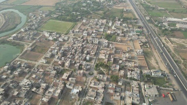SA Gardens and Lahore Smart City Aerial View of Pakistani Farms, kala shah kako Punjab Pakistan, drone's footage