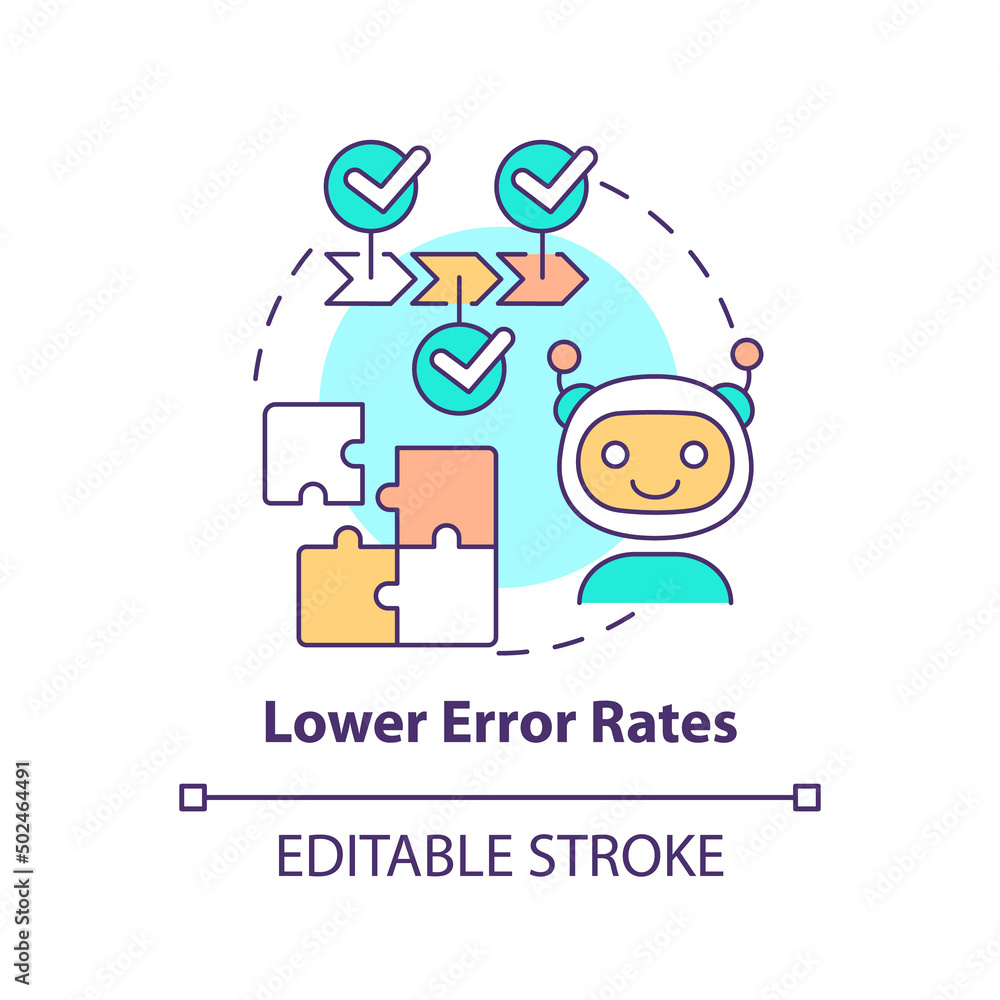 Poster lower error rates concept icon. accurate decisions. artificial intelligence advantage abstract idea 