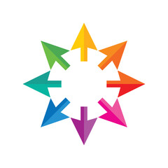 Arrows arranged in a circle - concept logo sign. Multimedia icon. Progress business strategy symbol. Design elements. Vector illustration. 