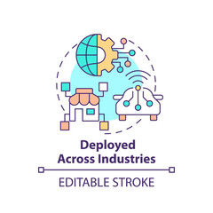 Deployed across industries concept icon. Artificial intelligence advantage abstract idea thin line illustration. Isolated outline drawing. Editable stroke. Arial, Myriad Pro-Bold fonts used