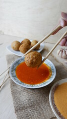 Pempek is a traditional food from Palembang, South Sumatra province. This food is made from sago and fish