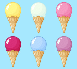 ice cream soft in a cone in different flavors
