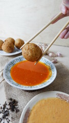 Pempek is a traditional food from Palembang, South Sumatra province. This food is made from sago and fish