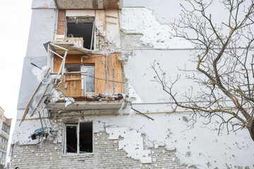 War between Russia and Ukraine, destroyed houses