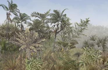 tropische Bäume und Blätter für Digitaldrucktapeten, kundenspezifische Designtapeten - 3D-Illustration © Bilstock