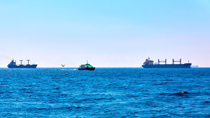 Oil and gas petrochemical tankers offshore in in Bosphorus Strait.