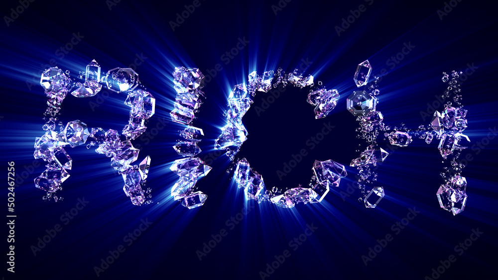 Poster rich - text of diamonds with blue light rays, isolated - object 3d rendering