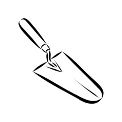 Trowel in doodle style. Isolated outline. Hand drawn vector illustration in black ink on white background.
