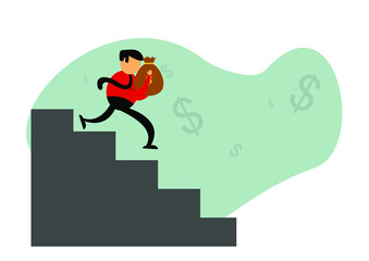 Vector illustration of cartoon character businessman carrying money. Commonly used for all content about 